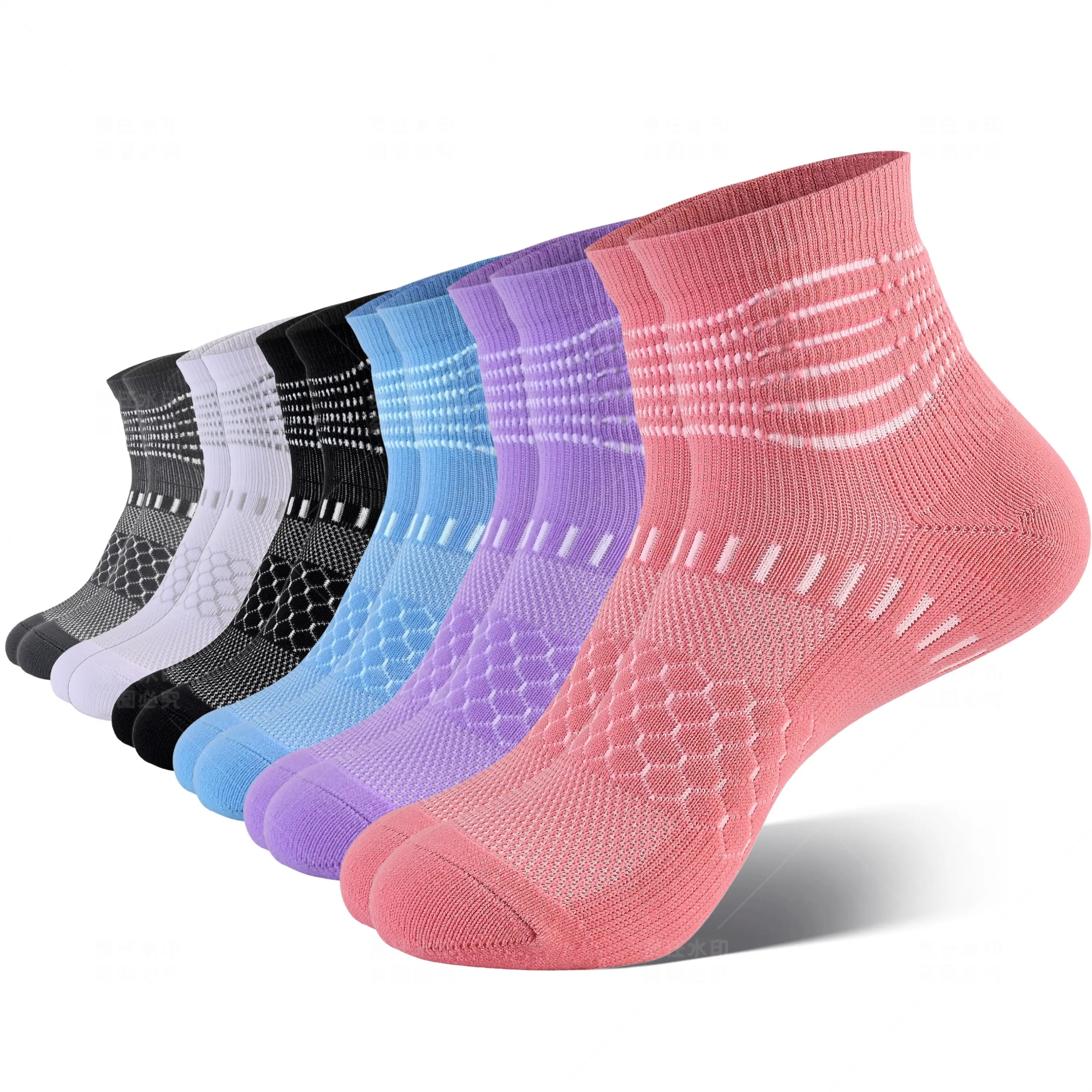 IRAMY Women's Elastane Compression Socks - 6 Pairs Sweat Wicking, Anti-Sore Ankle Socks for Plantar Fasciitis Relief, Cushioned Athletic Use, Sweat Wicking Socks