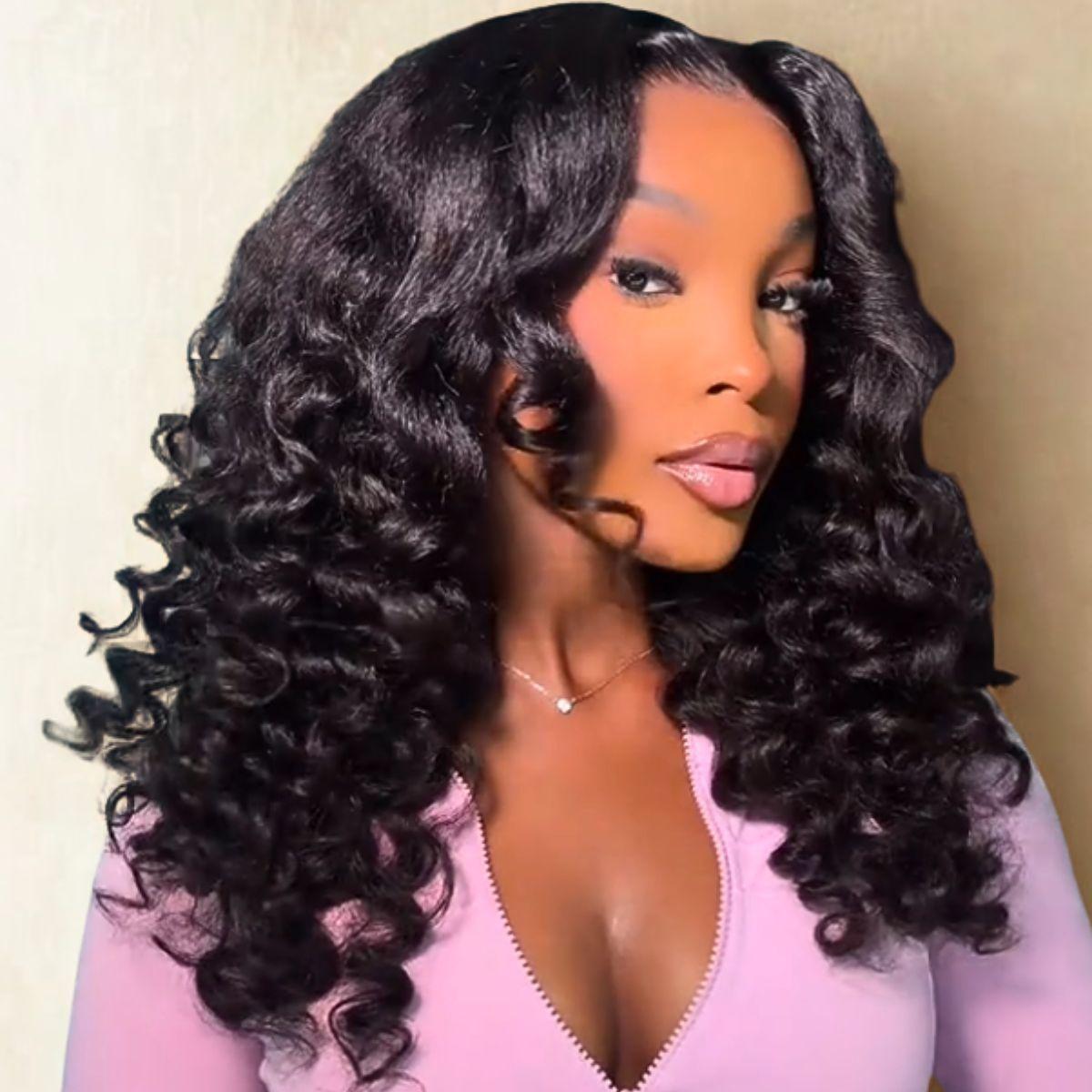 Menglle New Yaki Loose Wave Fluffy Bounce Pre Wand Curly 13x4 Lace Front Wig Transparent Glueless Ready to Wear Pre-cut Lace Human Hair Wigs#greenish#TikTokShopSpringGlowUp