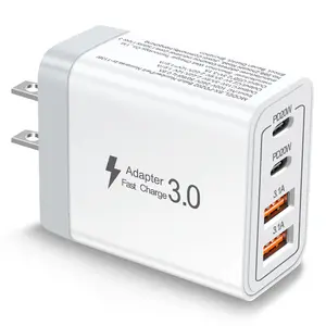 40W US Adapter,4 in 1 Fast Charging Block with 2 USB-C & 2 USB-A Ports for Travel and Daily Life,Portable PD+QC Wall Charger Block Power Adapter for Cell Phones Tablets & More,White