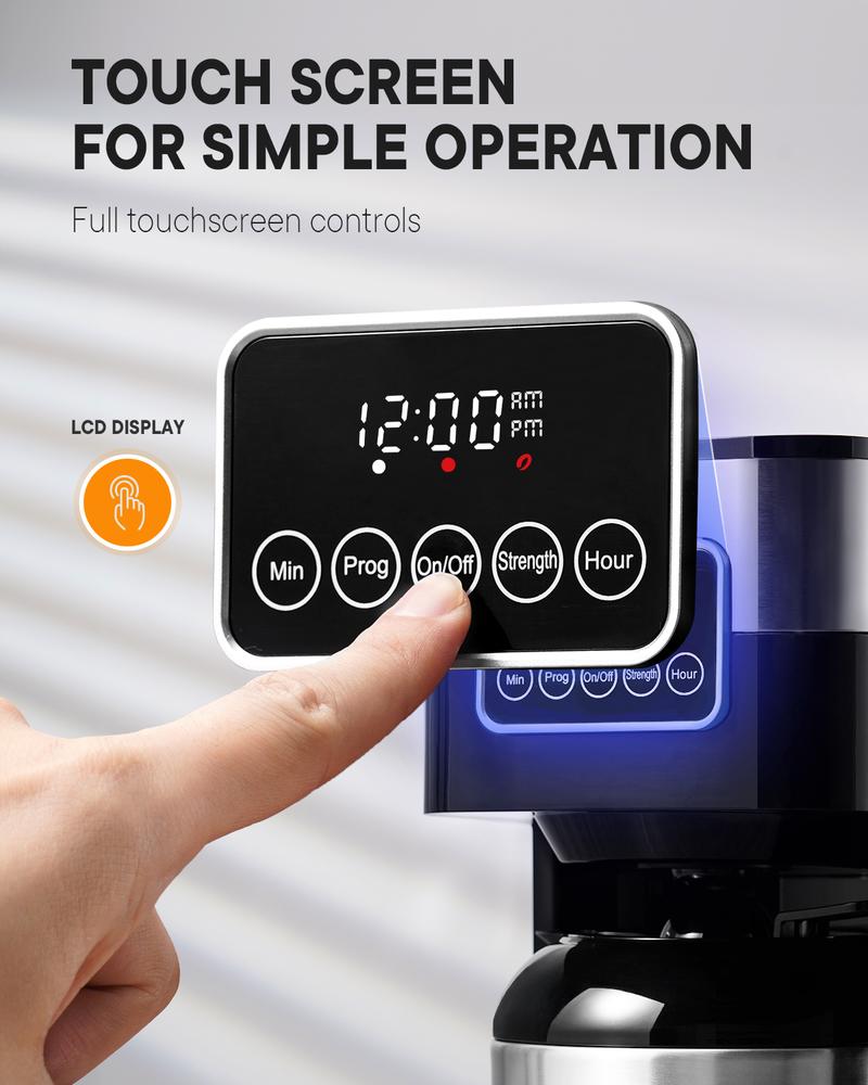 SHARDOR Programmable Coffee Maker with 8-Cup Thermal Carafe, Touch-Screen Drip Coffee Machine with Timer, Regular & Strong Brew, Pause & Serve, Auto Shut Off, Black & Stainless Steel. Coffeemachine coffee bar station