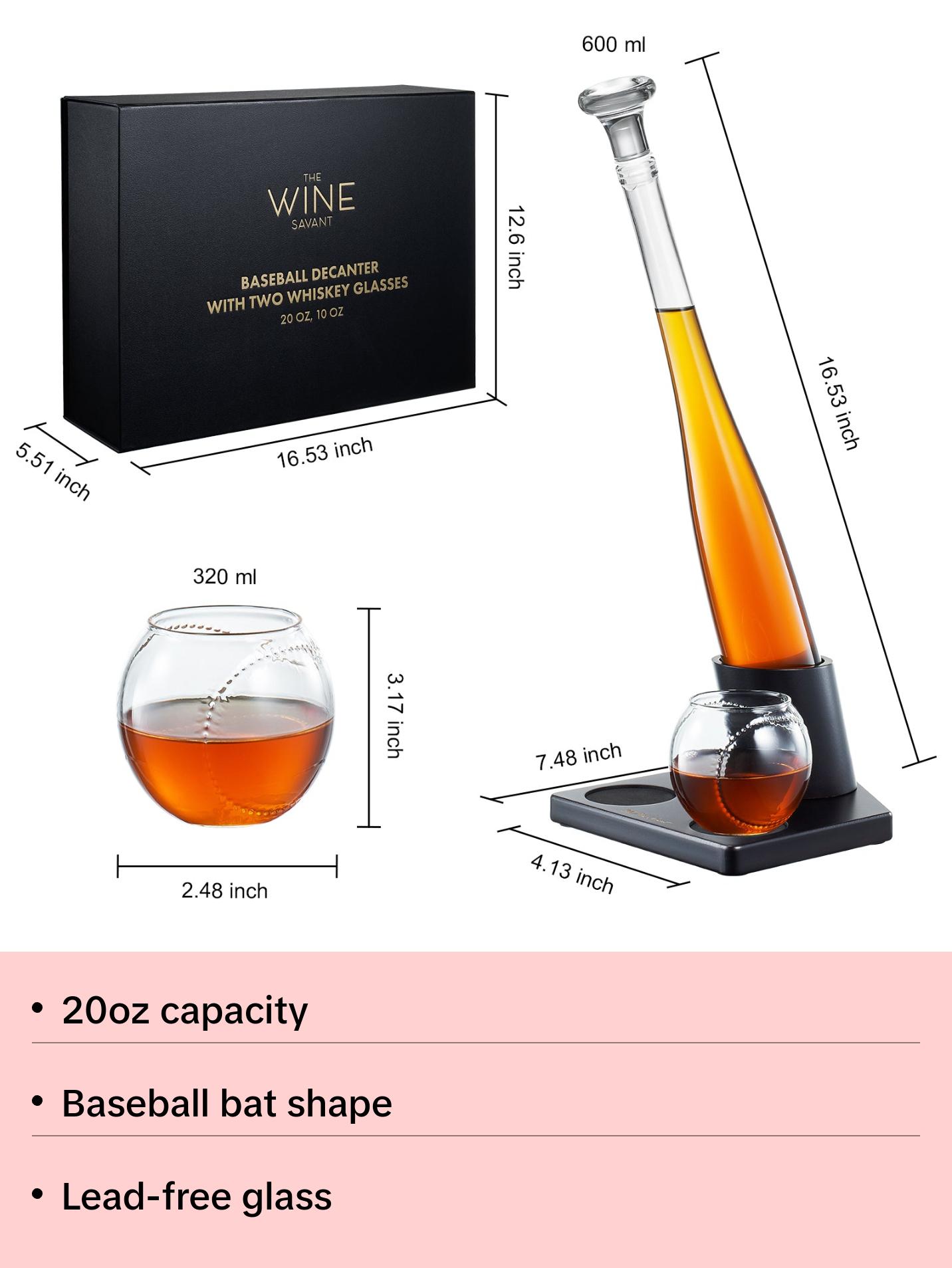 Baseball Themed Whiskey Decanter Set - 20Oz Bat Shaped Decanter with 2 11OZ Glasses, Perfect Birthday Gift for Men, Brothers, Boyfriends, Coaches – Ideal for Liquor, Tequila and Bourbon with Gift Box