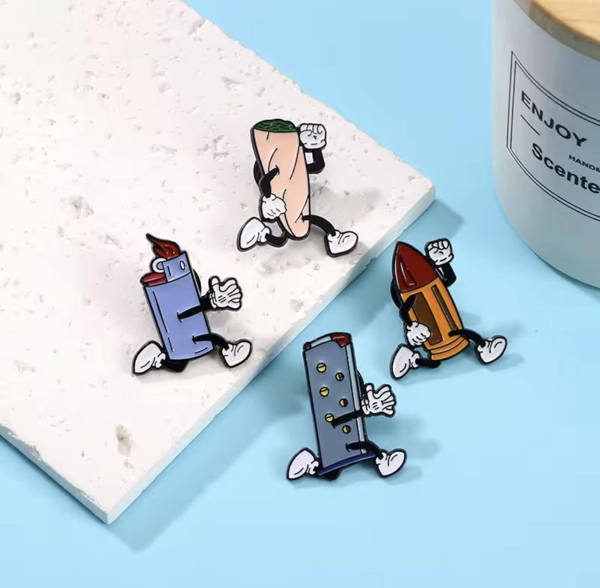 Cute Cartoon Bullet Cartridge Clip Cigarette Lighter Enamel Brooch Backpack Accessory