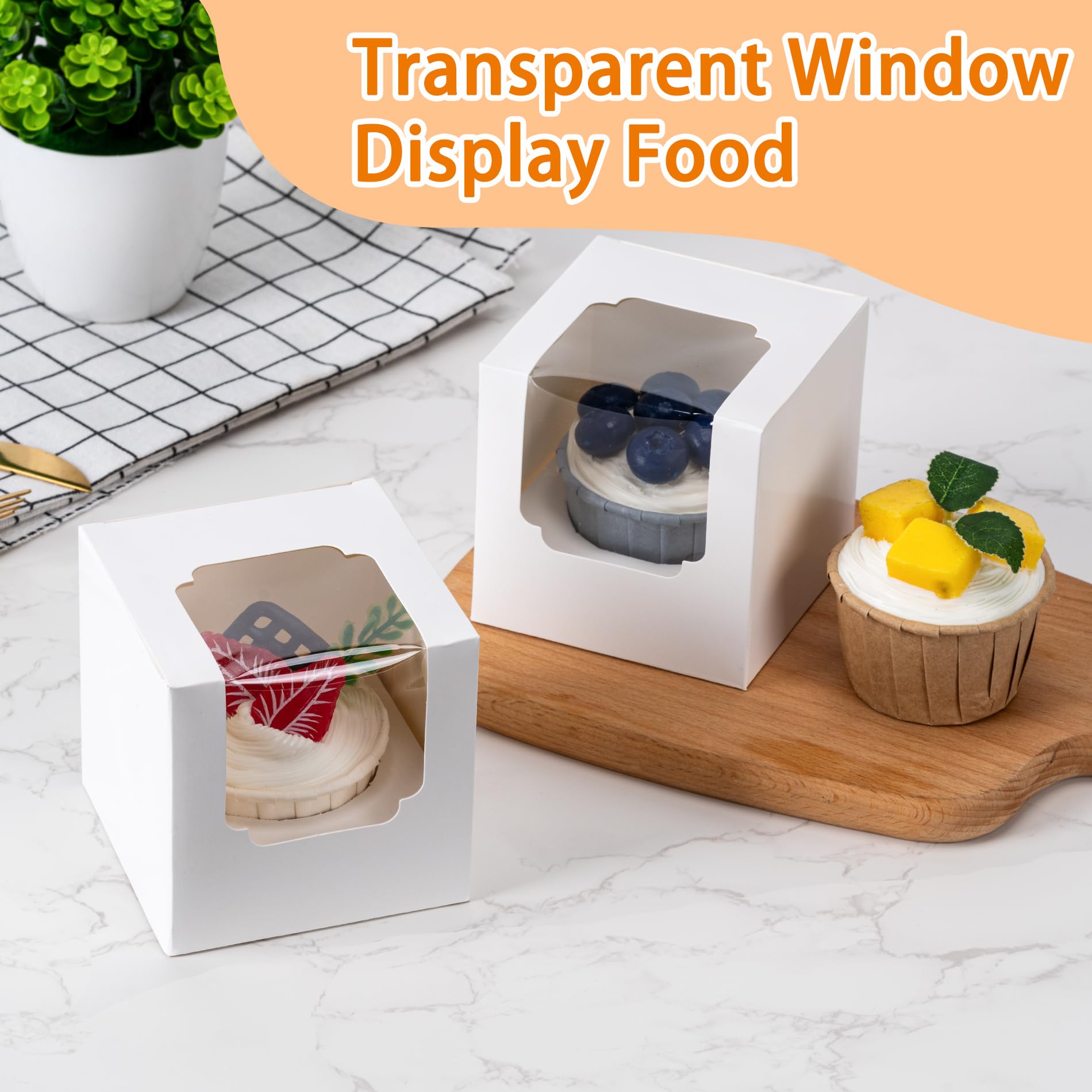 Individual Cupcake Containers, Cupcake Boxes with Window, Food Grade Cupcake Holders with Inserts, Stackable Deep Cupcake Carrier Easy Transport and Presentation