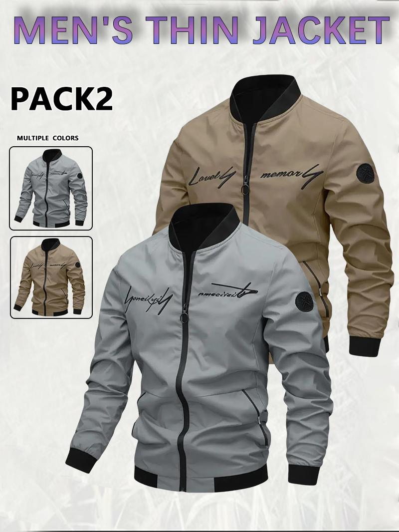 Men's Casual Windproof Jacket Outdoor Mountaineering Camping Polyester Personalized Letter Embroidered Pilot Jacket Beige Grey Qh Long Sleeve Zippers