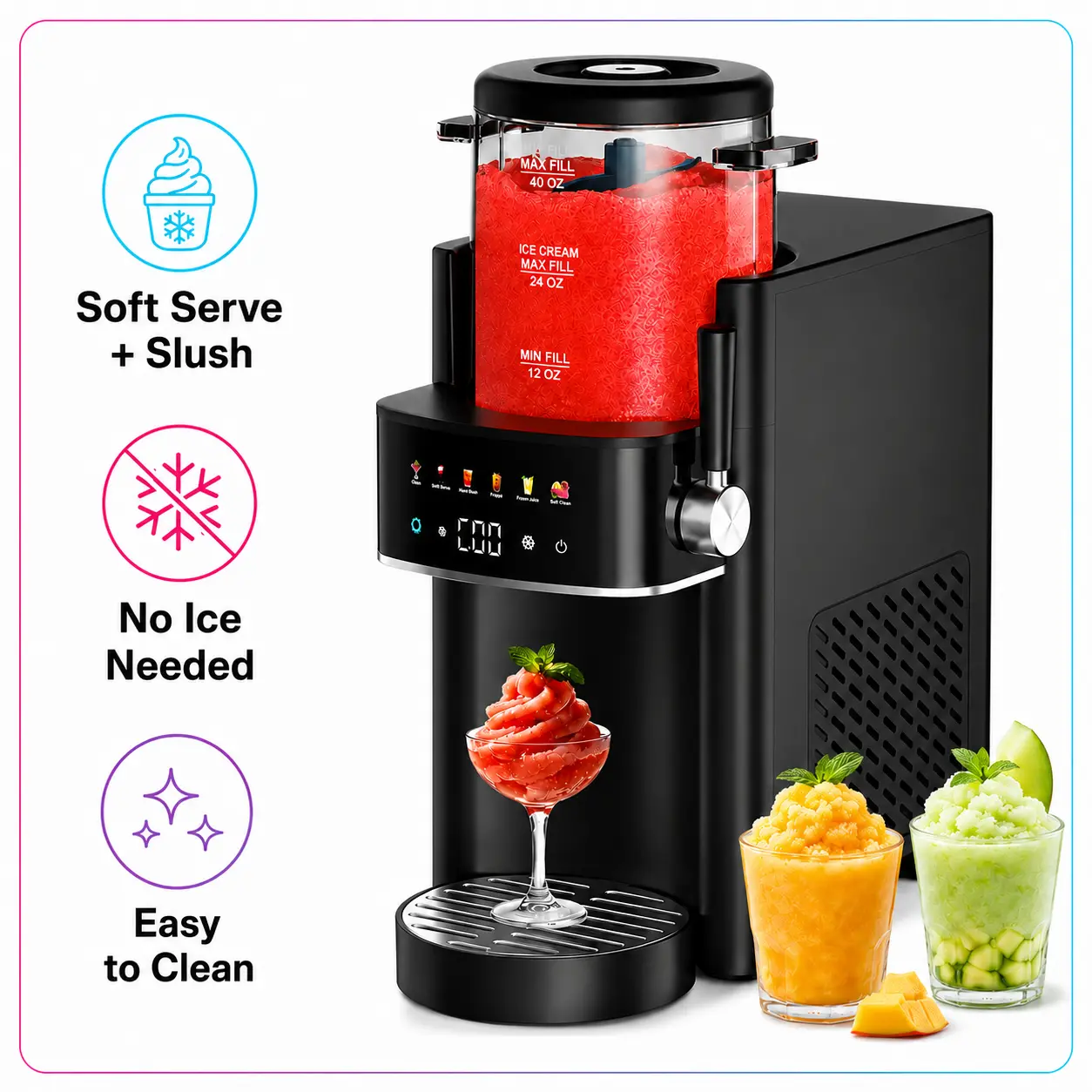 [New Arrival] Slushie Machine & Ice Cream Maker, No Ice Needed 40oz Frozen Drink Maker with 6 Preset Programs, Countertop Slushie Maker for Frozen Margaritas, Milkshakes, Frappé, Ice Cream, Juice & Summer Party Drinks
