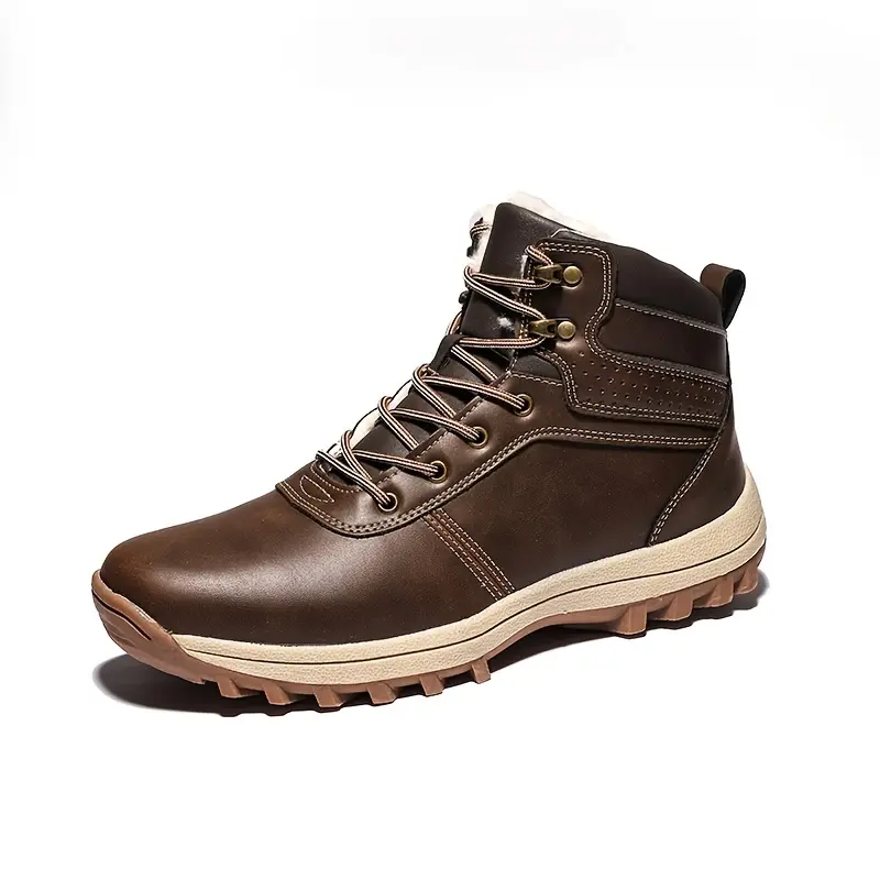 Men's Dark Brown Vintage Sports Boot - PU Leather Upper, Fabric Lining, Rubber Sole, Round Toe, Lace-Up Closure, Wear-Resistant, Insulated, Non-Slip, Comfortable - For Trekking, Hiking - Ideal Gift for Adventurous Males