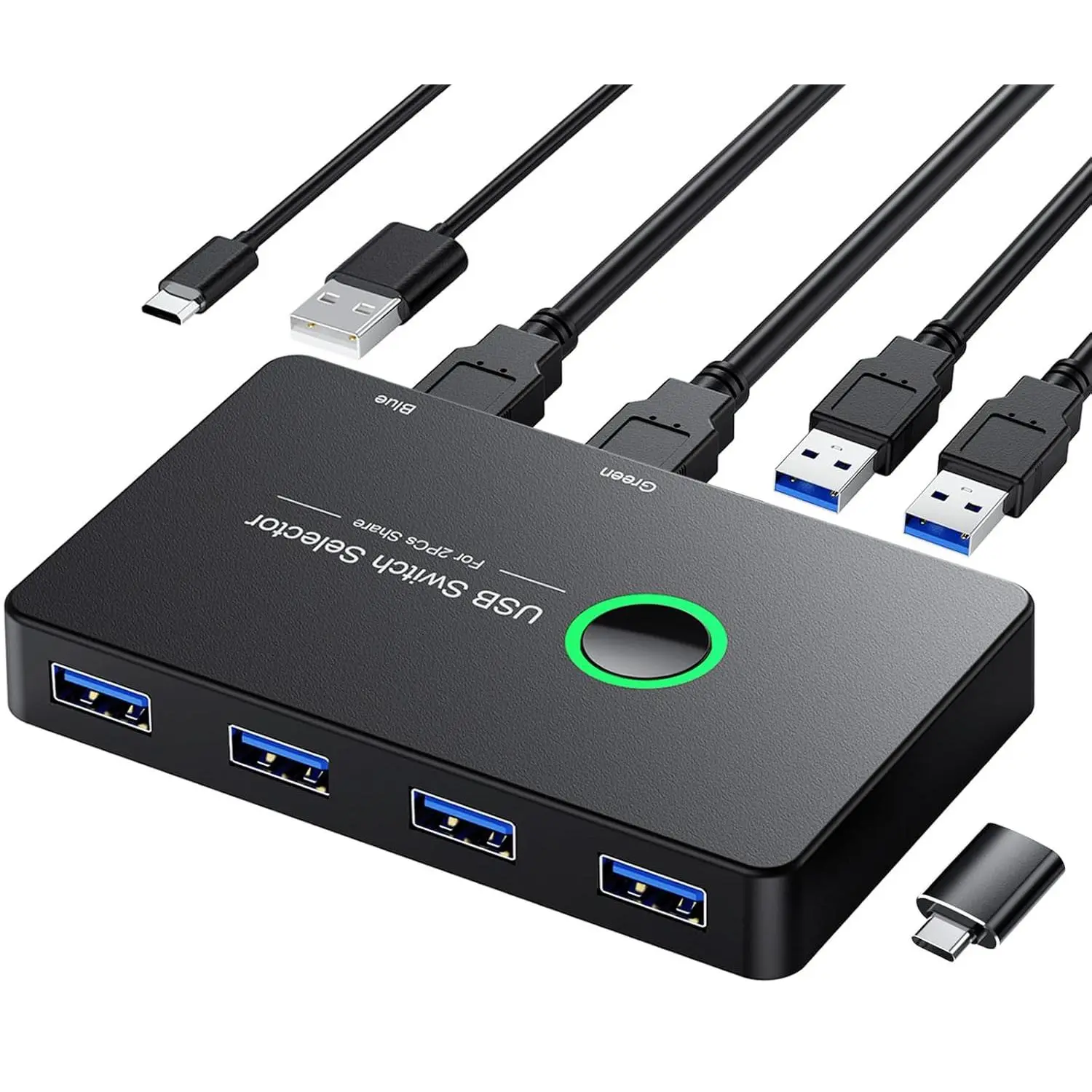 USB 3.0 Switch, USB Switcher 2 Computers Share 4 USB for PC Mouse Keyboard Printer Scanner, USB KVM Switch Selector Compatible with Windows, Mac, Linux