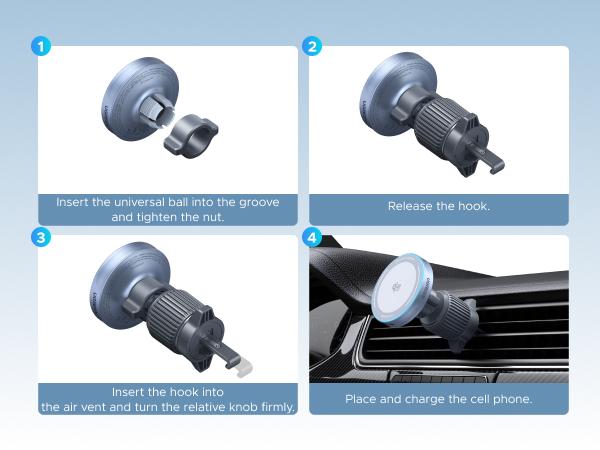 UGREEN 25W MagFlow Wireless Car Charger, MagSafe Qi2 Certified Fast Charging Cradle Mount for iPhone 17/16/15/14/13/12 Series, Air Vent Clip Secure Holder with USB-C Cable