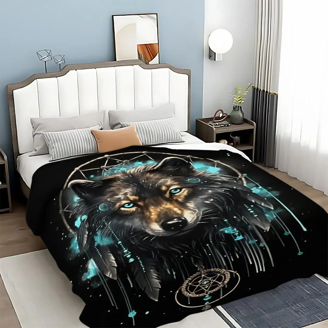Wolf Pattern Dream Catcher Blanket, 1 Count Comfortable Lightweight Blanket, Soft Blanket for Office, Sofa & Travel