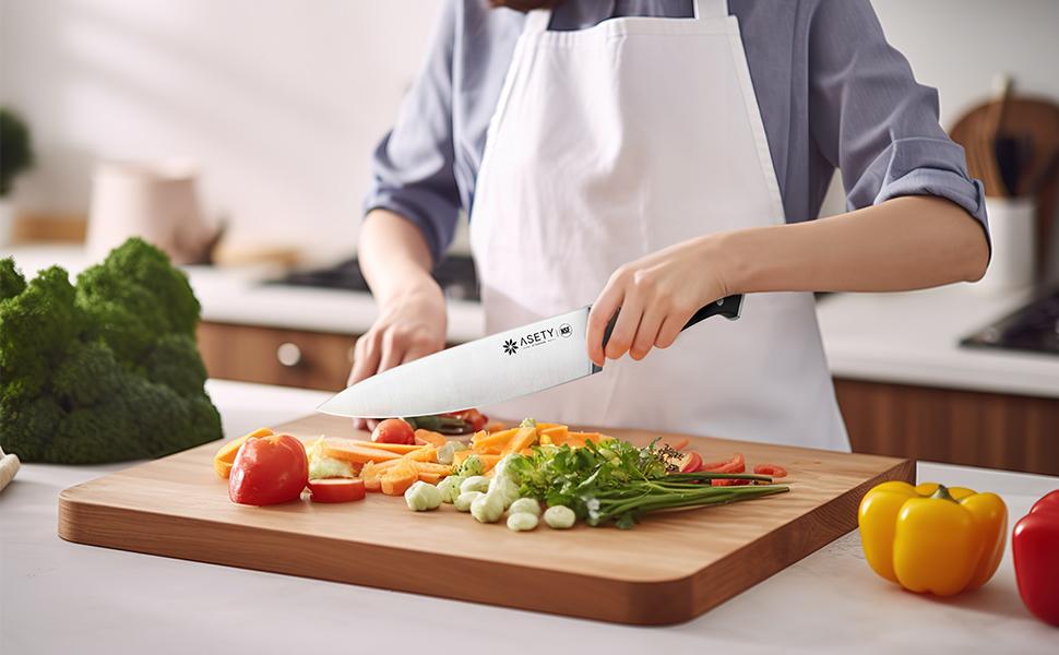 ASETY 15 PCS Kitchen Knives Set with Block NSF Built-in cooking Knife Sharpener Block German Stainless Steel Knife Block Set Full Tang professional Chef Knife Set Food sharp steak knife Meat Boning set for men's box gift Wooden Block Handles Holder