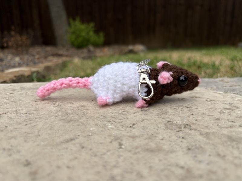 Crochet Rat Mouse Keychain, Rodent, Cute, Domesticated, Hooded Rat, Mushroom the Rat