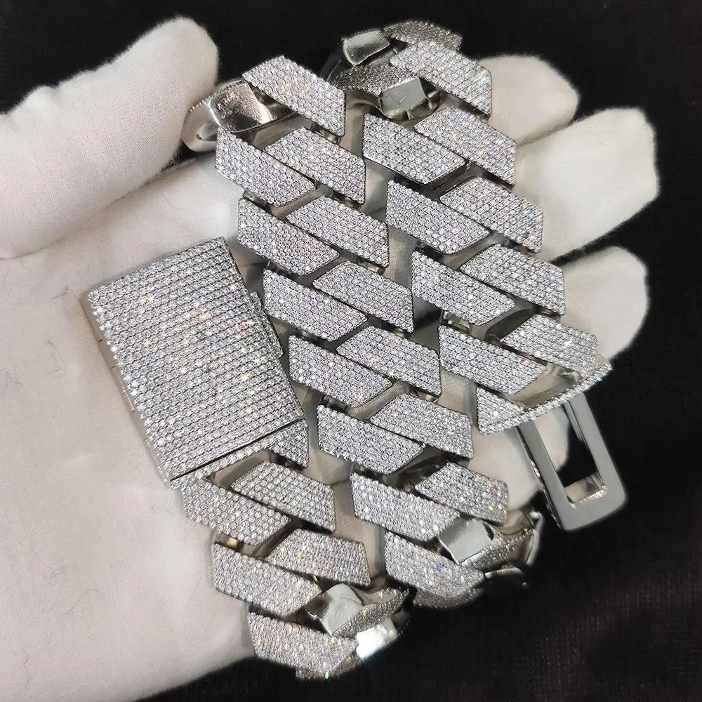 Custom 25MM 4Rows  S925 Sterling Silver Hip Hop Moissanite Cuban Link Chain Thick Miami VVS Cuban Necklace For Men