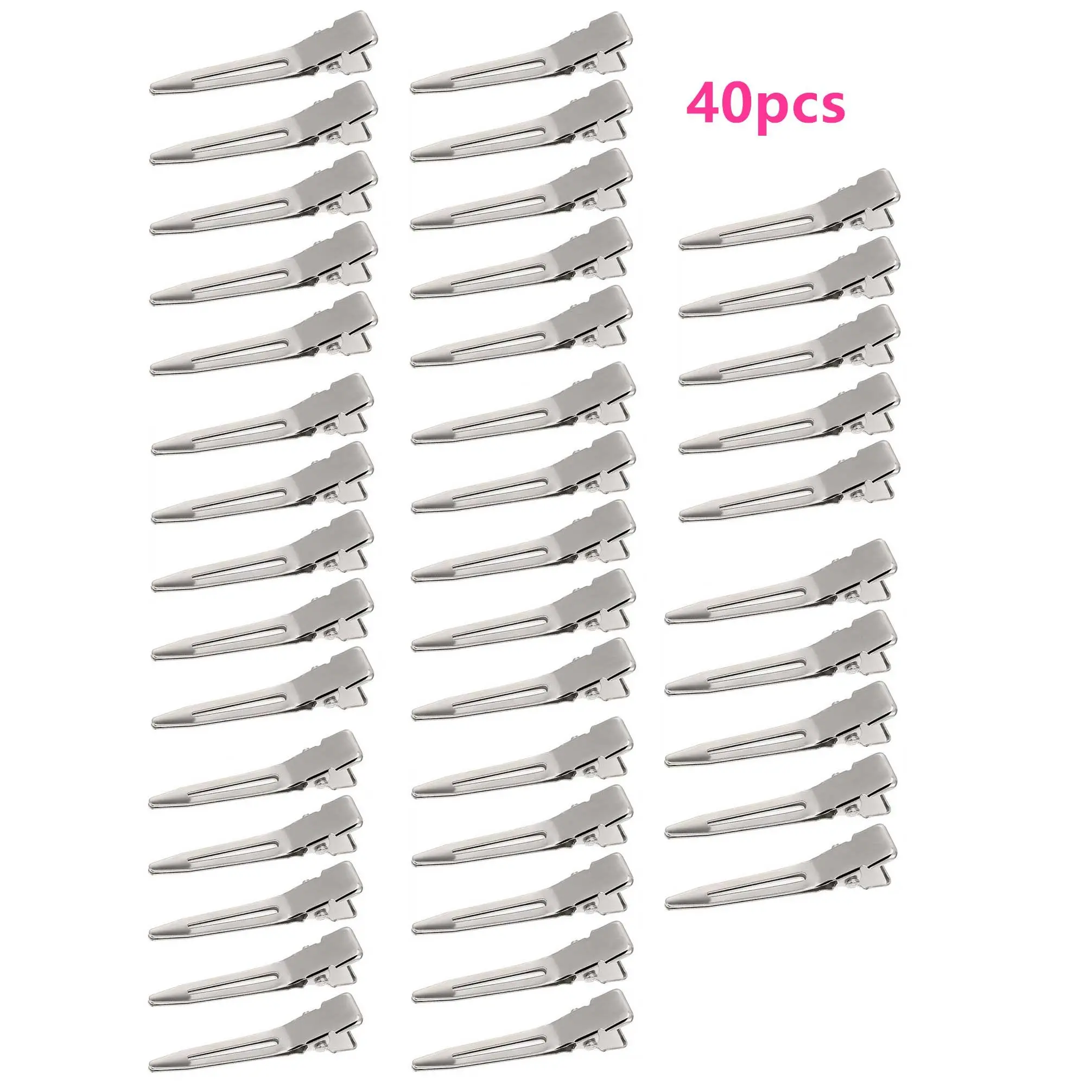 40pcs Single Prong Curling Duckbill Clips, Silver Color Styling Hair Clamps, Metal Crocodile Clips for Extensions, Hairpins, Flat Hair Clips, Clips for Hair Rollers, Hair Style Accessory