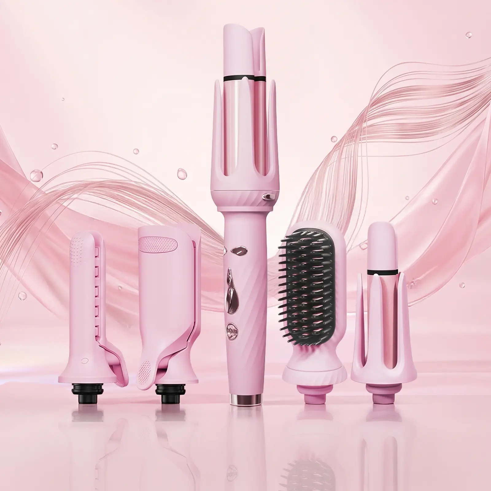 5-in-1 Automatic Rotating Curling Iron Set, Negative Ion Hair Styler for Effortless Curls, Beach Waves & Sleek Straight Looks, Fast Heat-Up, Anti-Scald Design
