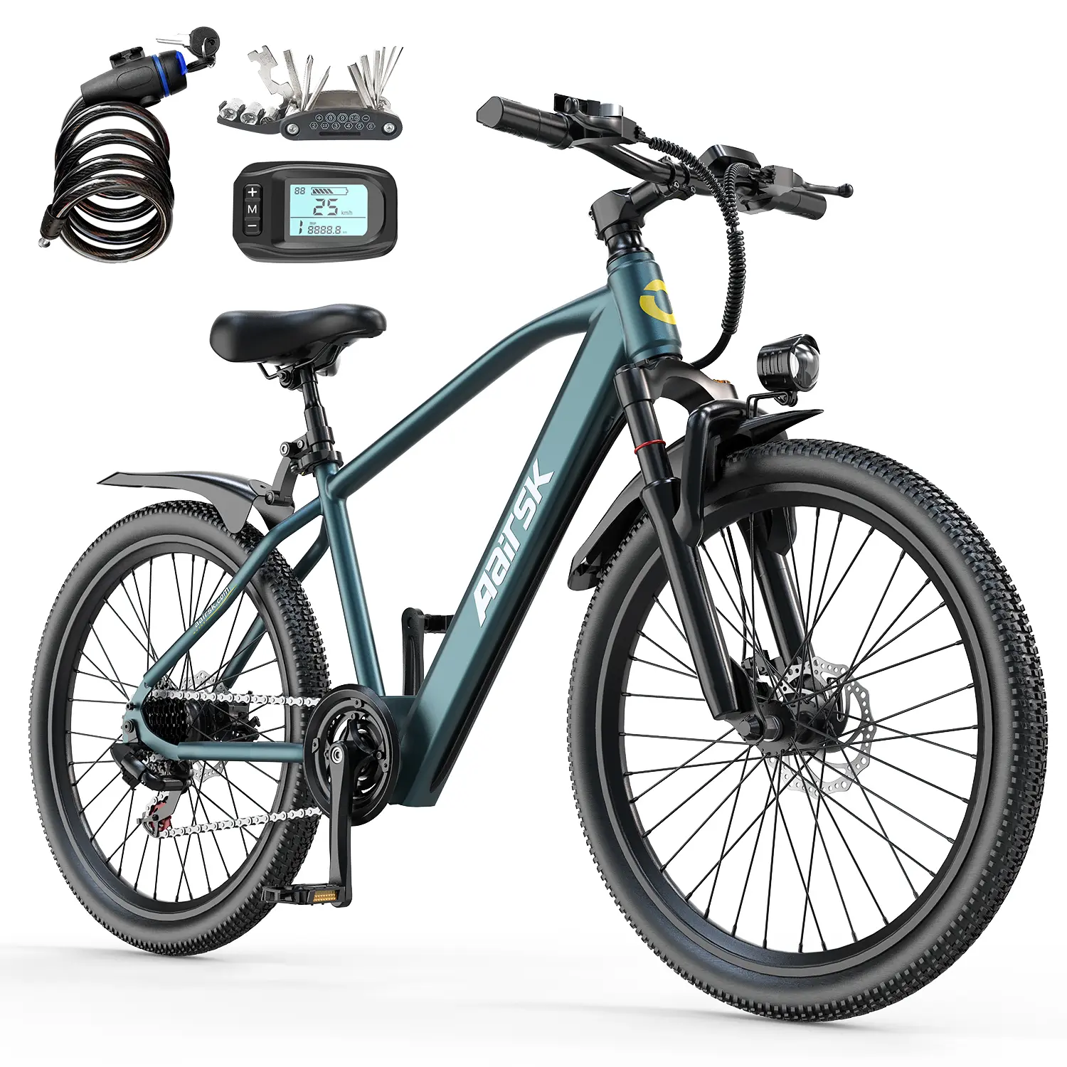 AAIRSK GT300 Folding Mountain Ebike for Adults, 24" Wheels, 748W Motor, 22 Mph, 21-Speed Shimano, Dual Suspension, Eco-Friendly with Anti-Skid Tires, Ebikes, City Bike, Customer Service, 748W Motor Power, Eabs Stop Safety, Foldable, Three Modes Adapt To C