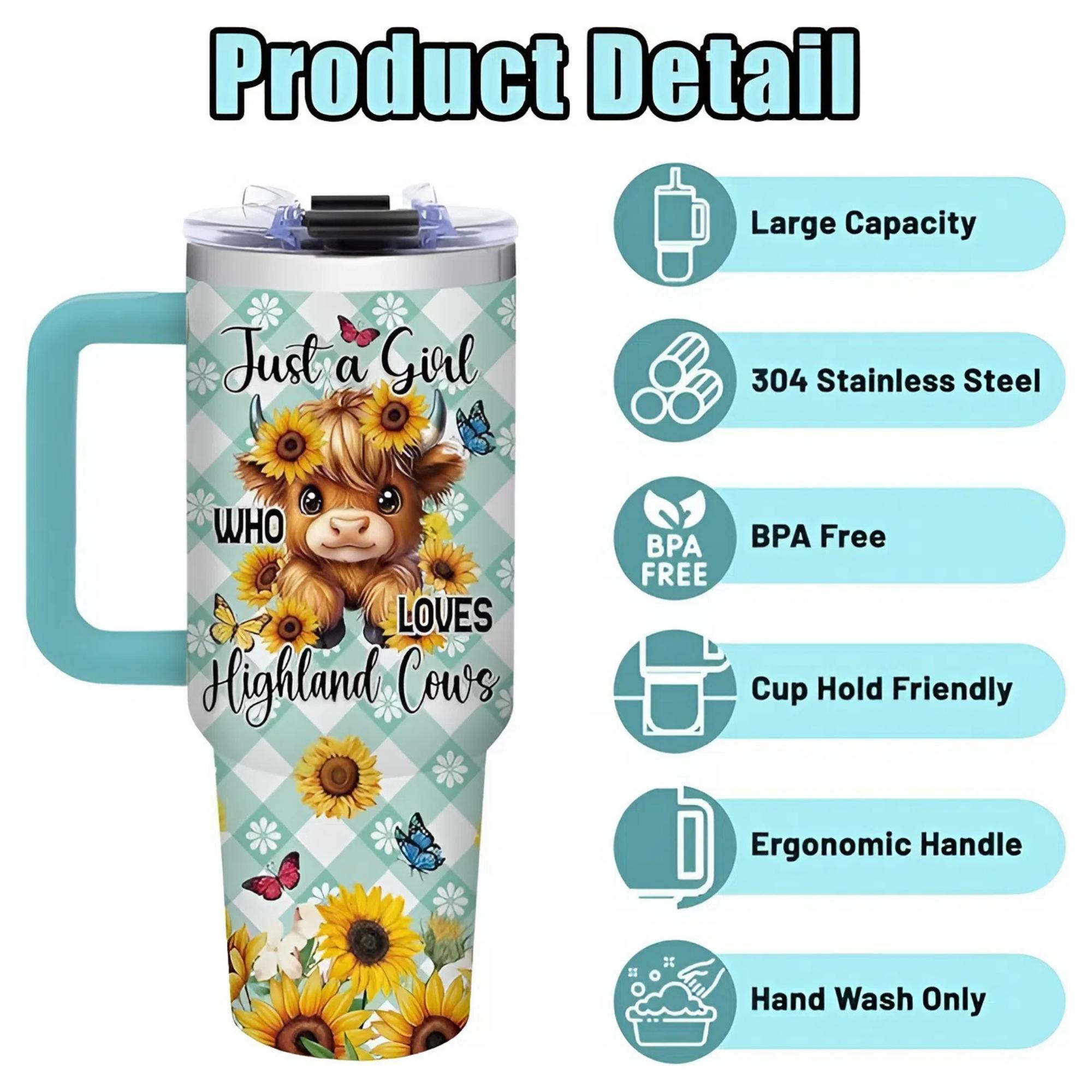 Adventure Time Tumbler 20oz/40oz, F & J Emotional Support Cup, Insulated Travel Mug with Straw & Handle