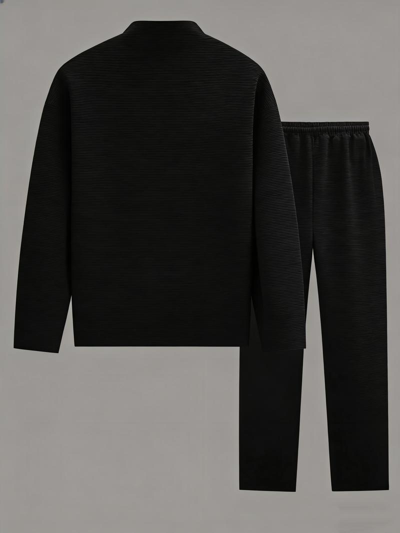 2-piece men's luxury retro suit set - Four season long sleeved jacket and pants with chest pocket, button front, customized for business, formal, and semi formal occasions - men's elegant two-piece set, casual wear, business attire