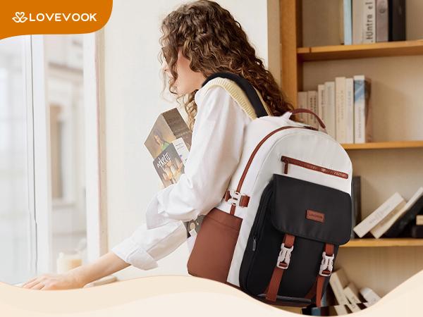 LOVEVOOK School Backpack for Teen Girls，Casual School Backpack 14-18 Teenage 15.6-16 Inch Laptop Bookbag, Cute Big Student Laptop Backpack for College Women Middle High School Travel Daypack, black