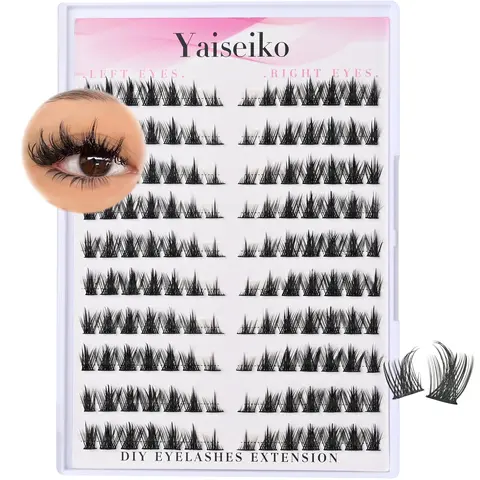 Yaiseiko DIY Cluster Lashes - 140Pcs 9-16mm Korean Wispy Fluffy C-Curl Lengthening Volumizing Manga False Lashes, Anime-Themed Left & Right Specific Design for Eyelash Extensions, Ideal Gift