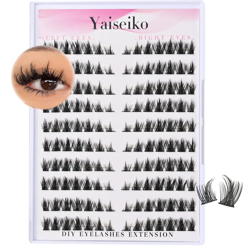 Yaiseiko DIY Cluster Lashes - 140Pcs 9-16mm Korean Wispy Fluffy C-Curl Lengthening Volumizing Manga False Lashes, Anime-Themed Left & Right Specific Design for Eyelash Extensions, Ideal Gift