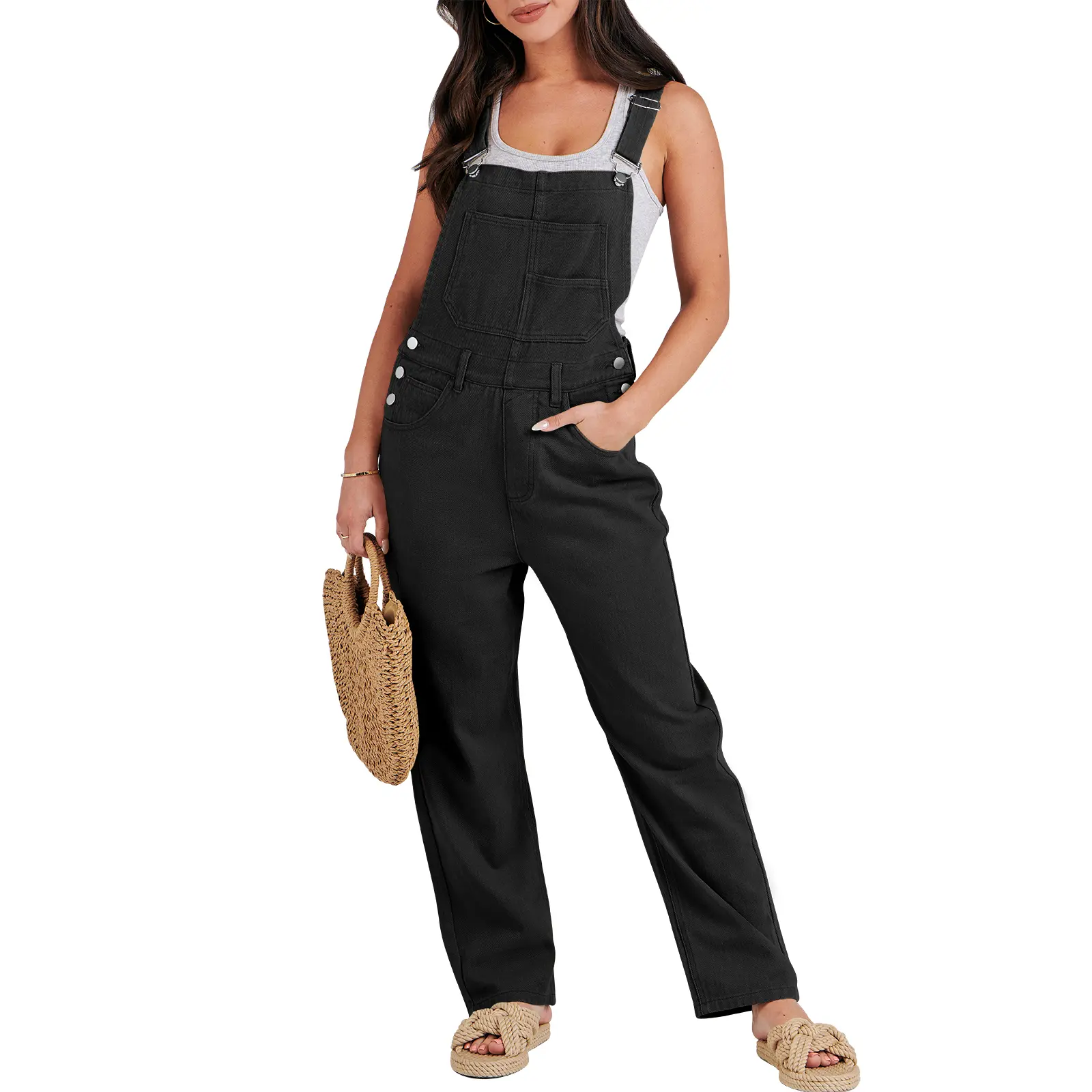 ANRABESS Women's Overalls Casual Loose Fit Adjustable Strap Denim Bib Overall Jeans Pants Jumpsuits Cute Vintage