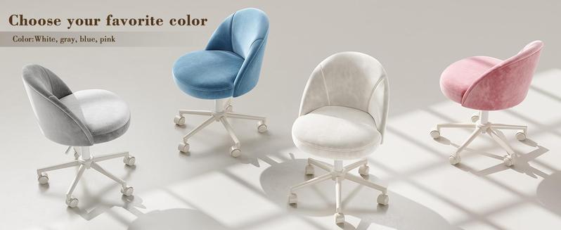 RaybeeFurniture Vanity Chair,Velvet Desk Chair Comfy with Adjustable Rolling Swivel,Armless Desk Chair with Comfortable Lumbar Support, Cute Office Chair for Home Office,Bedroom,White RaybeeFurniture Vanity Chair,Velvet Desk Chair Comfy with Adjustable Rolling Swivel,Armless Desk Chair with Comfortable Lumbar Support, Cute Office Chair for Home Office,Bedroom,White