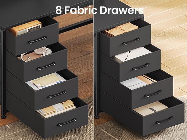 SEDETA 94.5 Inch 2 Person Gaming Desk Long Office Computer Desk with LED Lights 8 Storage Drawers Power Outlet