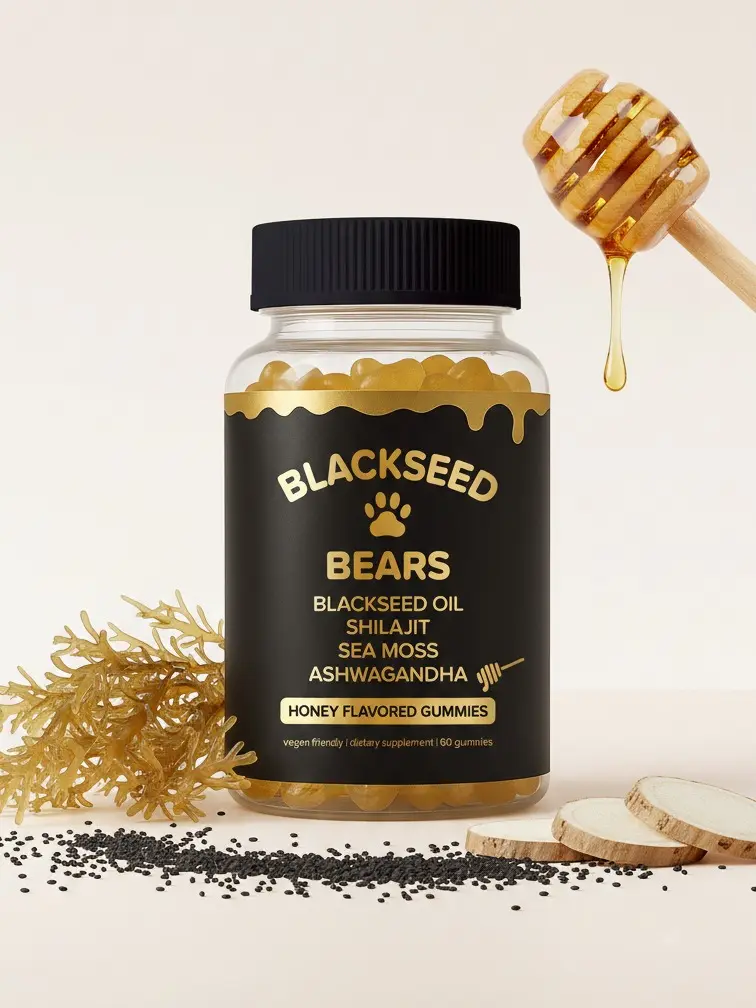 CBB 4-in-1 Wellness Gummies | Black Seed Oil, Shilajit, Sea Moss & Ashwagandha | Honey Flavor | Vitamins C & D | One Month Supply | 60 Gummies