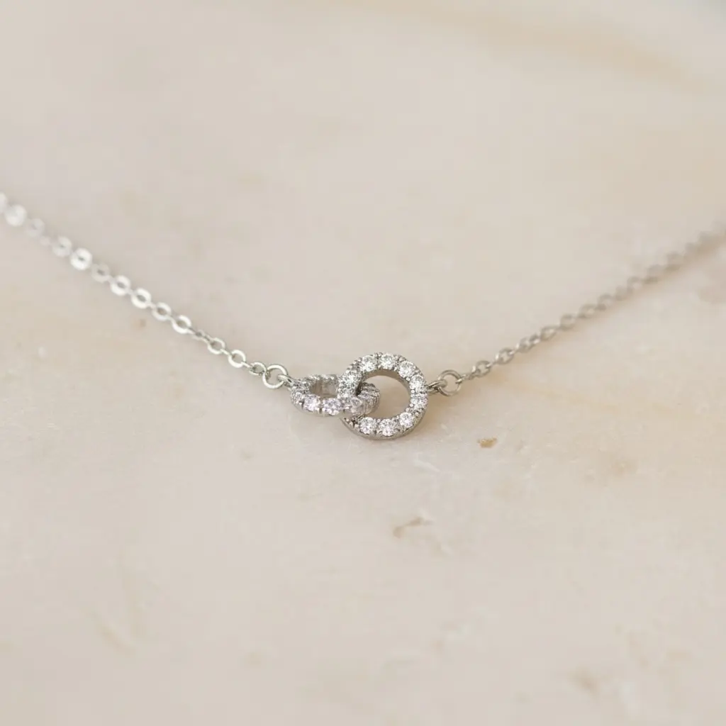 Interlocking Circle Necklace: Sterling Silver Filled Double Ring Pendant