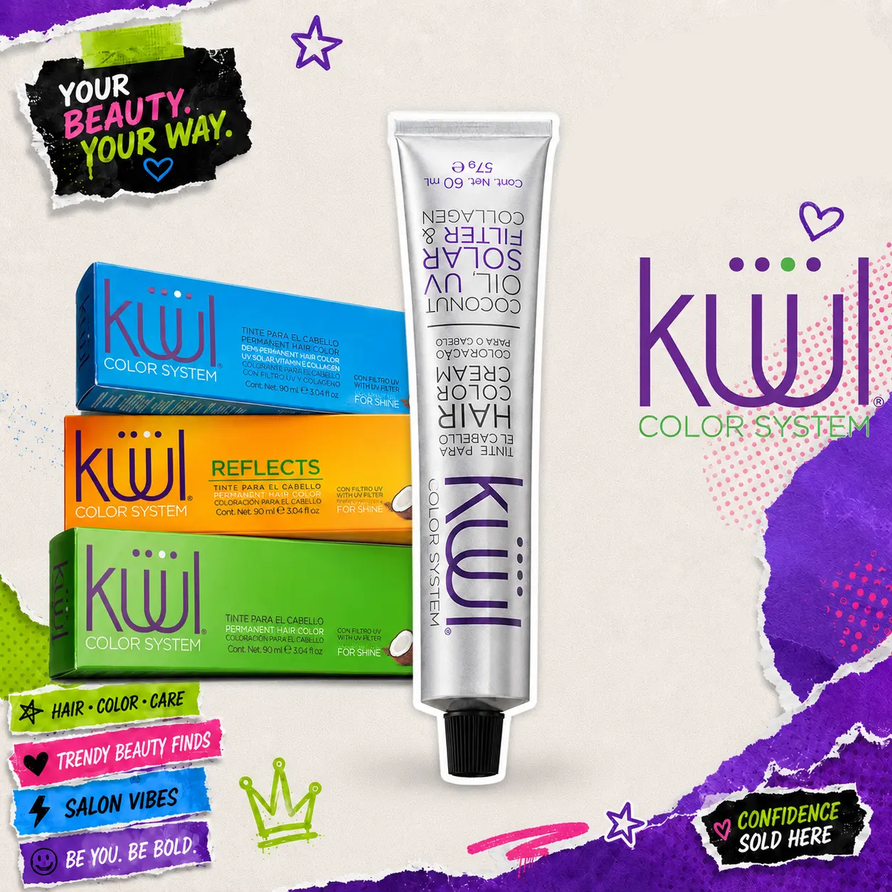 Kuul Color System Permanent Hair Dyes | Metalicos | Reflects | Tintes Para El Cabello | 3.04 fl oz