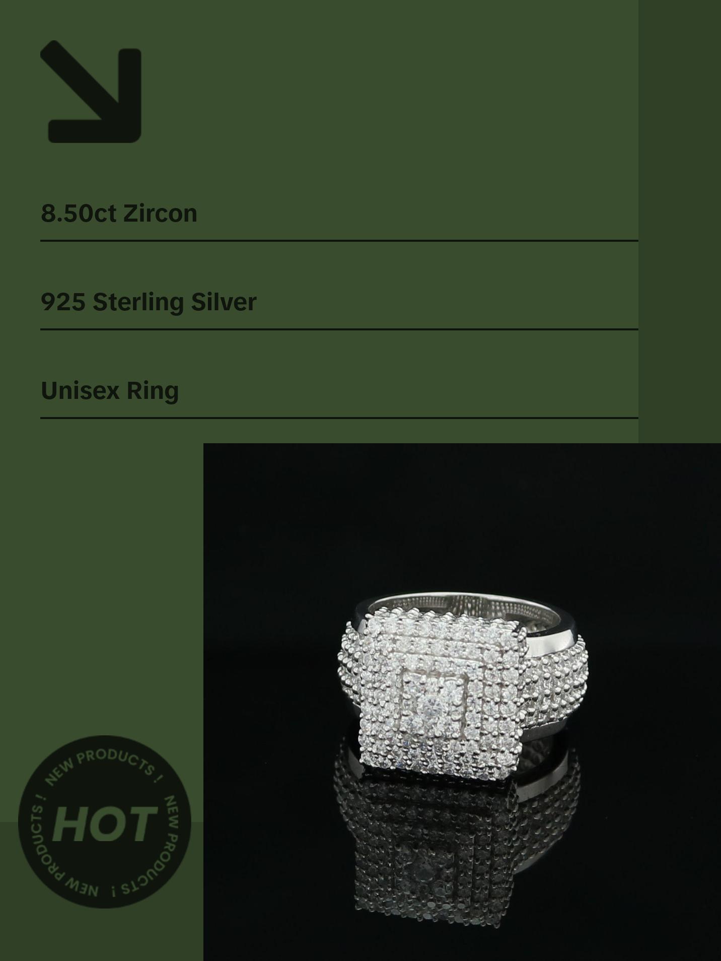 King Of Bling's 925 Silver White 8.50ct Cubic Zirconia Wide Square Fancy Unisex Ring Size 8
