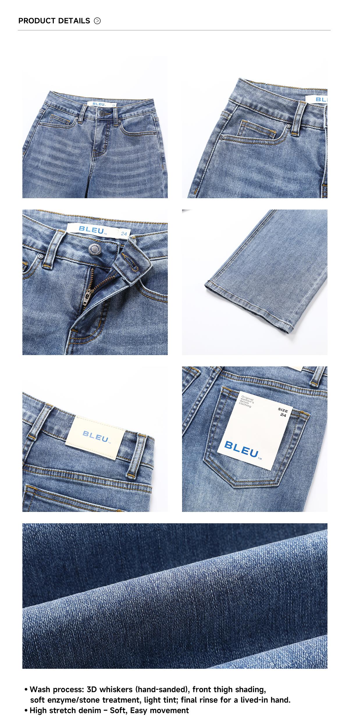 BLEU Women's Mid Waist Wide Leg Jeans Super Stretch Denim Vintage Washed Comfortable Fit Machine Washable Casual Wear