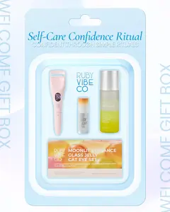 [RUBY VIBE CO] Self-Care Confidence Ritual Kit Heated Lash Curler, Makeup Remover, Cat Eye Nail Gel & Lip Oil Set