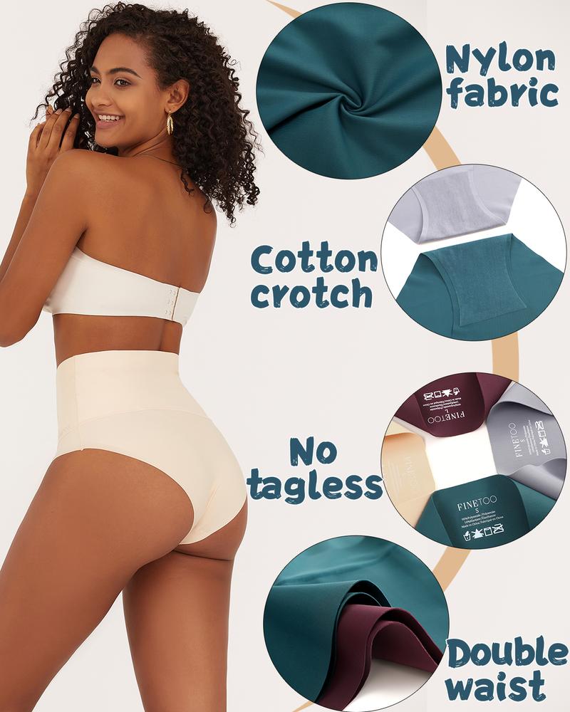 FINETOO Women's High Waist Seamless Underwear Plus Size Brief No Show Elastic Comfortable Panties 4 Pack S-XXXL Springtok