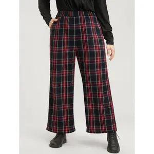 BLOOMCHIC Plus Size Plaid Elastic Waist Pocket High Rise Pants [M-6X] 2026 Summer Vibes