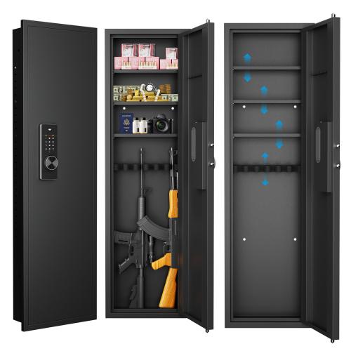 53" In-Wall Safe with Touch Panel, Hidden Wall Gun Safe for Rifles, Adjustable Shelves, Heavy-Duty Steel, Anti-Theft, Dual Alarm, White-Digital