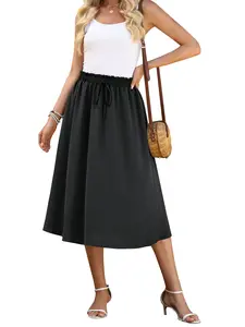 WEACZZY Womens Causal High Waisted Midi Skirts Summer Trendy Flowy A-Line Skirt with Pockets