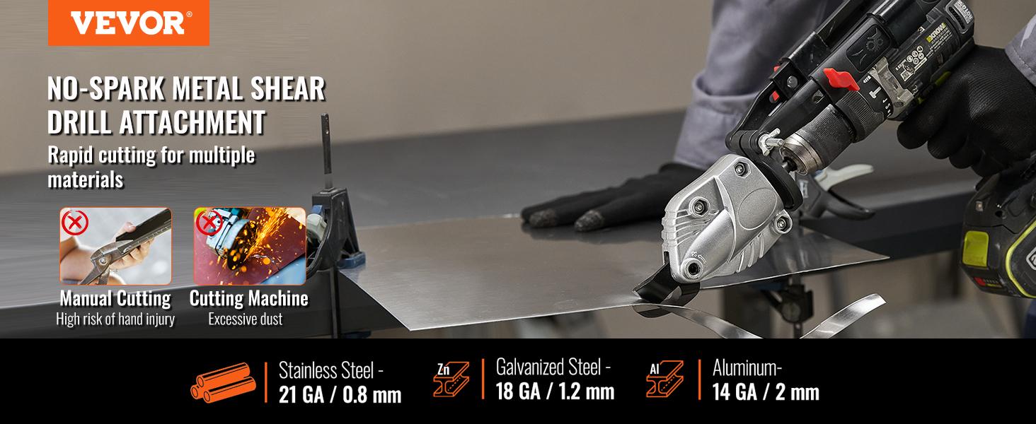 VEVOR Metal Cutter Drill Attachment, TikTokShopBlackFriday, with 360 Degree Pivoting Head, Metal Shears Attachment, Cut Max. 21 GA Stainless Steel 14 GA Aluminum Metal Sheets and 18 GA Galvanized Steel