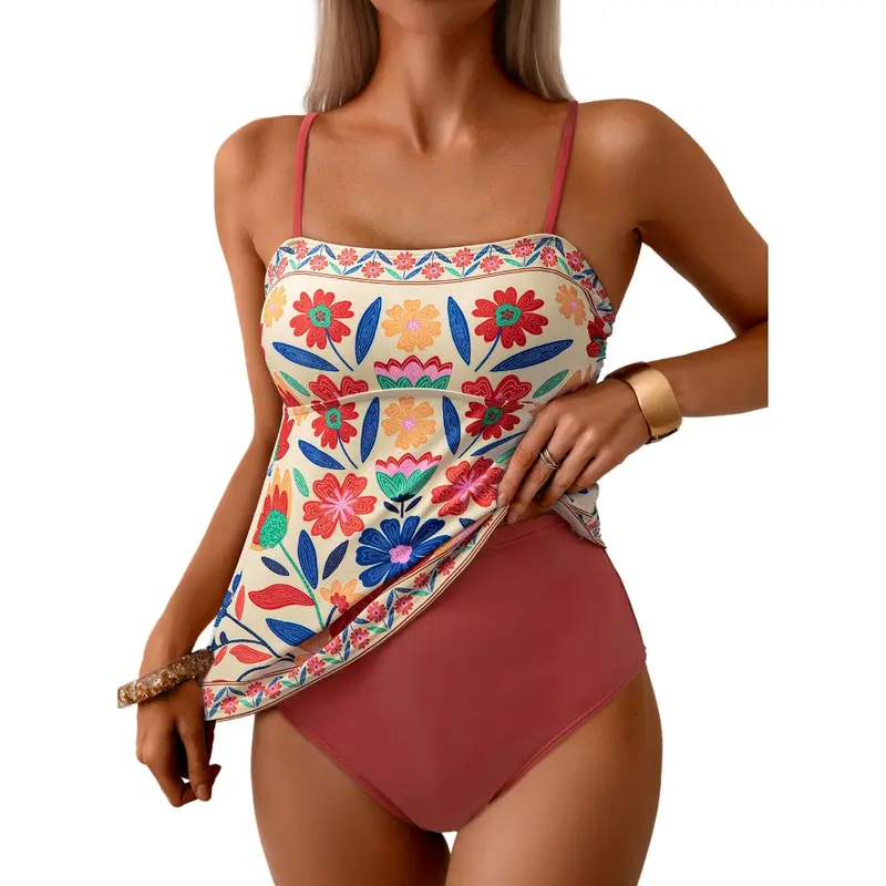 Dokotoo Women's Boho Floral Tankini Set Two Piece Swimsuits Flowy 2026 Vintage Beachwear