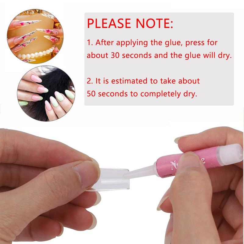 100PCS Acrylic Nail Tips Adhesive Super Bond Long Lasting Glue for DIY Nail Art Pink Caps