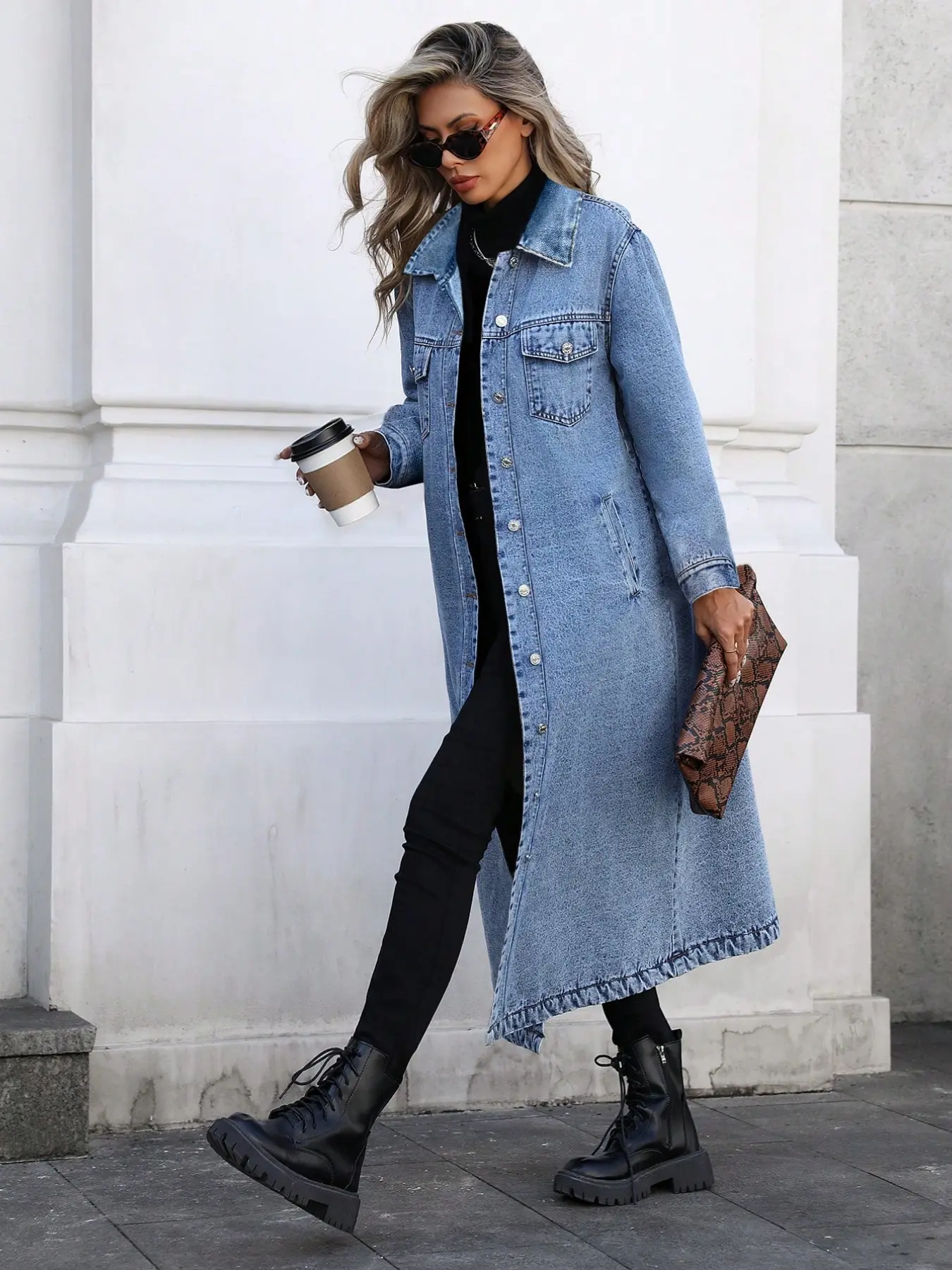 20807# Casual Fashion Spring Summer Fall Long Coat, Elegant K Style Denim Jacket, Womenswear, Versatile, Stylish, Casual Longline Outerwear for All Seasons