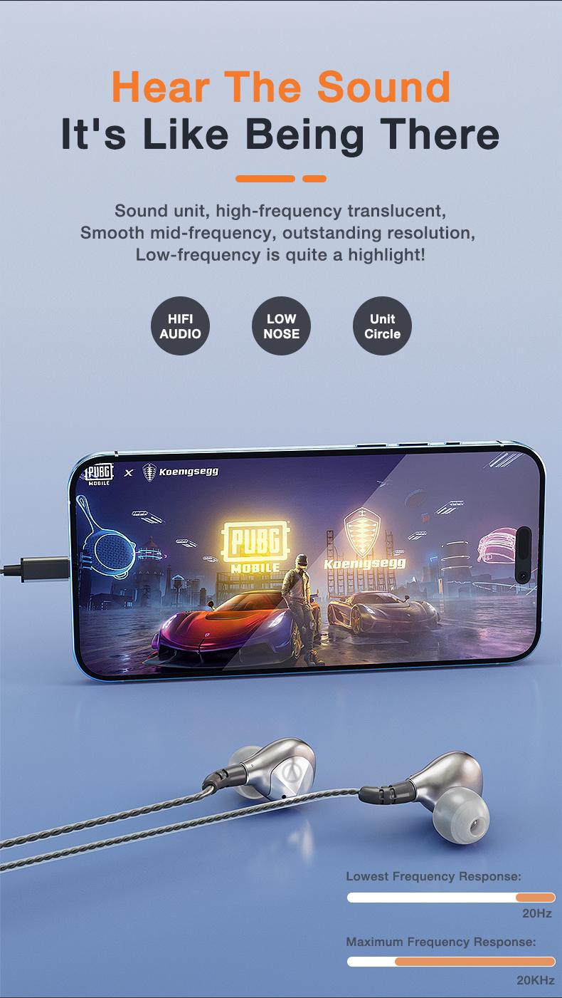 Aolon RM680 Wired Headphones with HiFi sound, 3.5mm and Type-C connectors, music earbuds, sports headphones, stereo gaming headset with HD microphone.