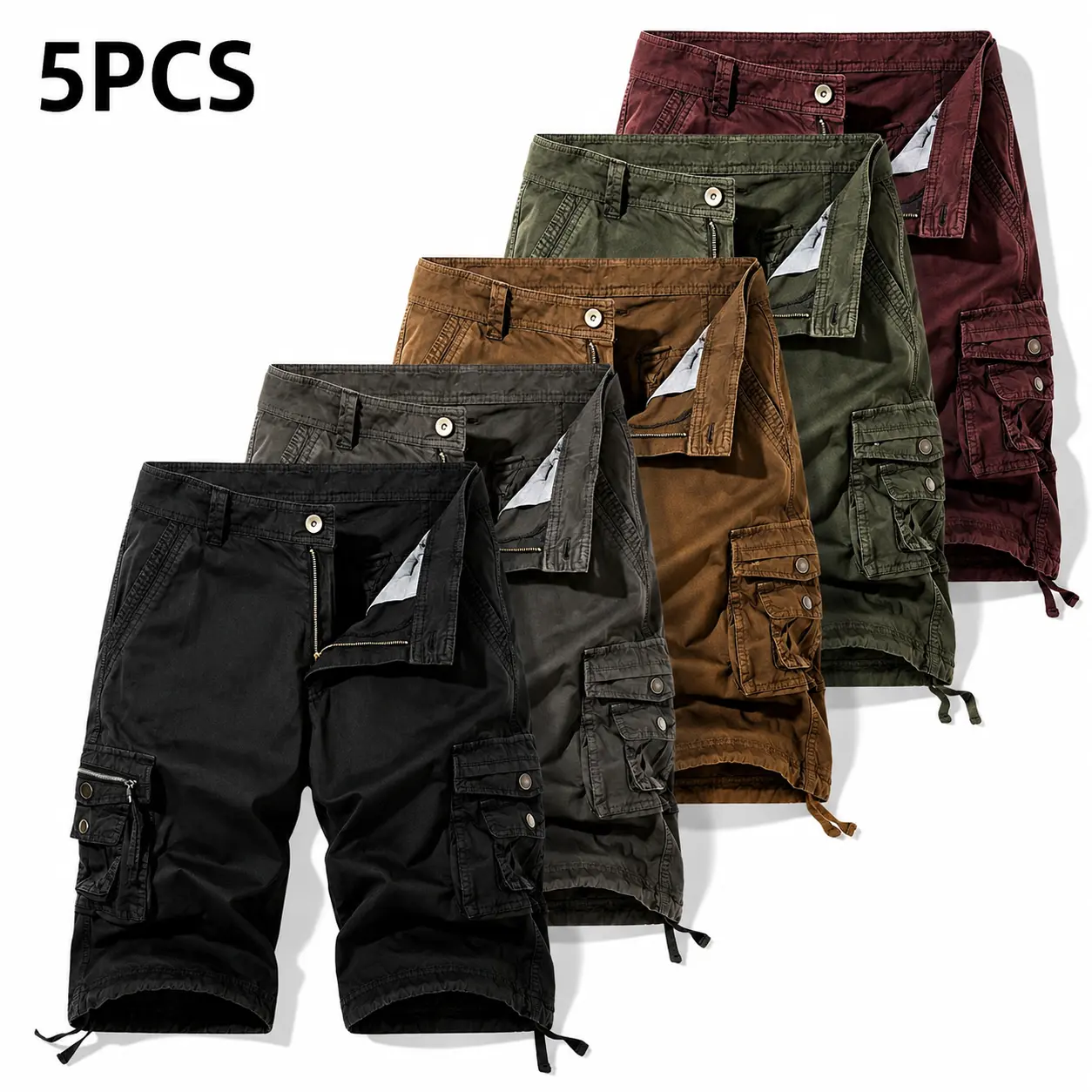 #SummerVibes Men's large-size summer cargo shorts with loose fit, mid-length, and multiple pockets for casual wear Fabric Menswear Pants Cotton Hem Trouser Zipper pants men,summerwins,printed,athletic,