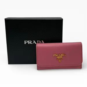 Pre-owned PRADA LEATHER Small Leather Goods PINK SAFFIANO KEY HOLDER