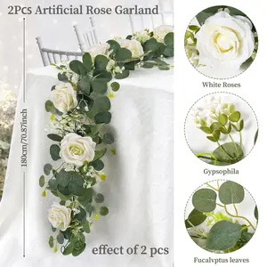 2pcs Artificial Rose Flower Vine, Faux Floral Garland for Romantic Wedding and Home Decor, Dining Table Centerpiece, Artificial Flower Arrangements