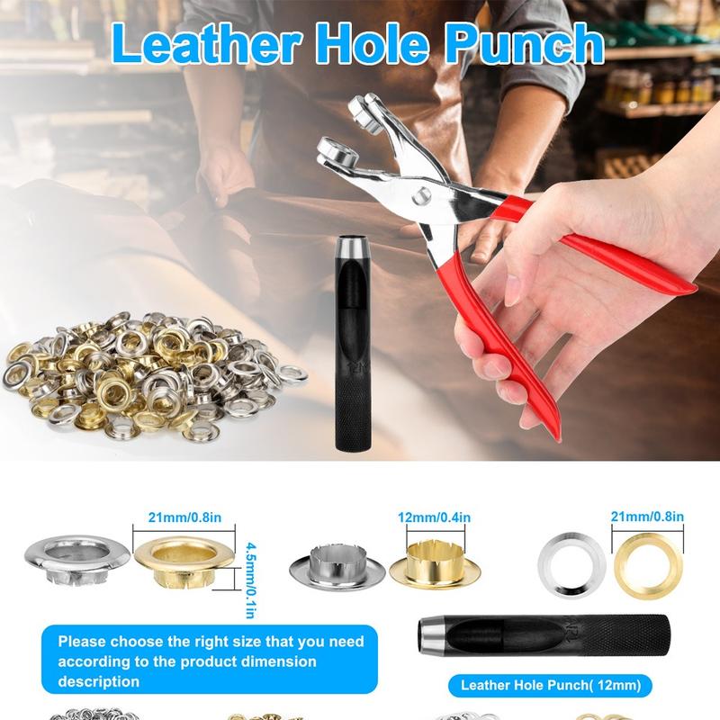 150Pcs Grommet Tool Kit w/ Eyelet Pliers - 1/2 inch Eyelets w/Leather Hole Punch,Eyelet Grommet Hand Press kit for Leather Belt Shoes Crafting repair