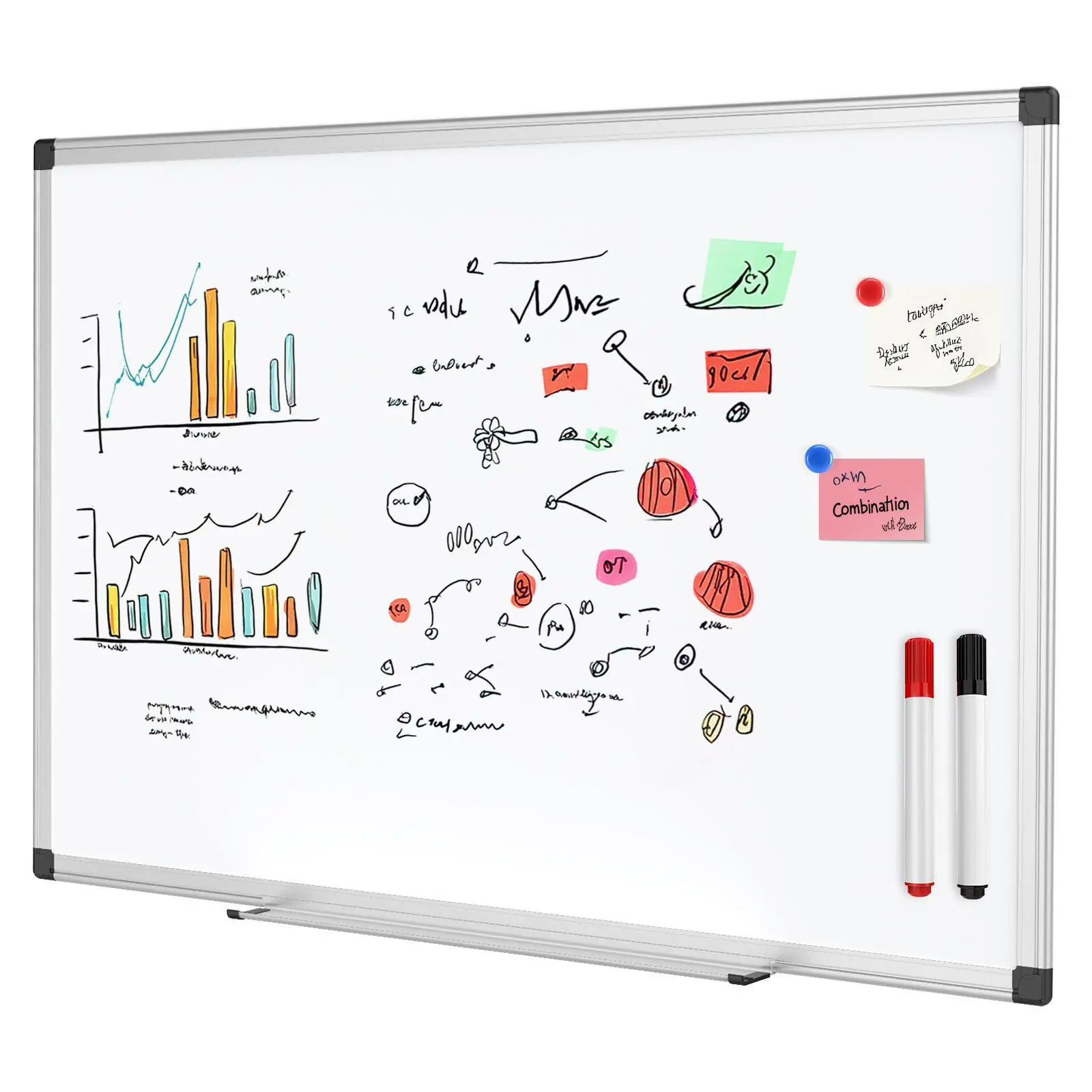 Wall-Mounted Magnetic Dry Erase Boards Set with Reinforced Aluminum Frame, Dry-Erase Eraser, Markers, Magnetic Pins, Office Accessories for Office Presentations