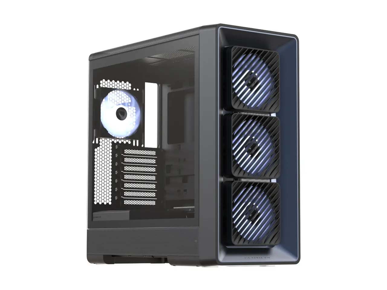 Formula V Line Air Power G10 Black Dark Blue Mid-Tower ATX PC Case, Adjustable 0°/10° Front Airflow, 360mm Radiator Support, 420mm GPU Clearance, USB-C