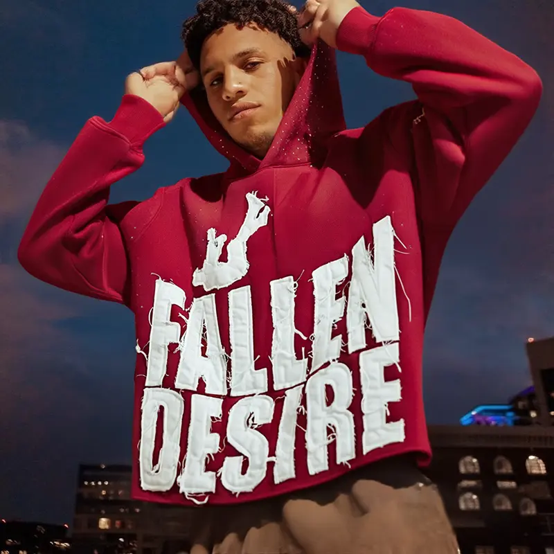 Men's "Fallen Desire" Distressed Graphic Hoodie - Bold Y2K Streetwear Style with Oversized Lettering