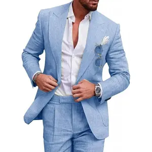 Men Suits 2 Piece Casual Summer Beach Men Suits Wedding Grooms Jacket Pants Suit Set Linen Formal Wear Men Suits 2 Piece Casual Summer Beach Men Suits Wedding Grooms Jacket Pants Suit Set Linen Formal Wear